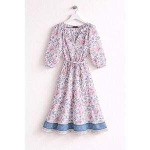 Vineyard Vines Women’s Willa Floral Print Tie Front Dress Size Small Pink & Blue